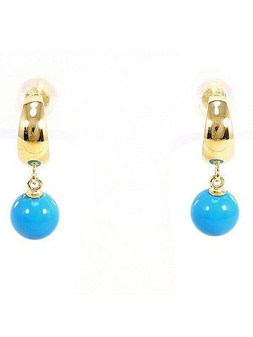 Unbranded 18K (18-karat) Yellow Gold (YG) Earrings with Turquoise, Total Weight Approx. 0.9g, Jewelry (view 1)