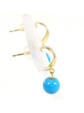 Unbranded 18K (18-karat) Yellow Gold (YG) Earrings with Turquoise, Total Weight Approx. 0.9g, Jewelry (view 2)