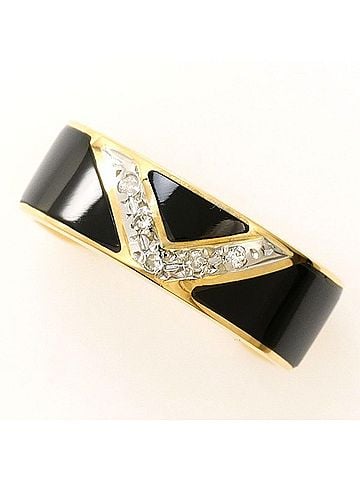 Unbranded PT900 Platinum 18K Yellow Gold Ring with Onyx and 0.03 Carat Diamond. Total Weight: Approx. 3.2g. Jewelry. (view 1)