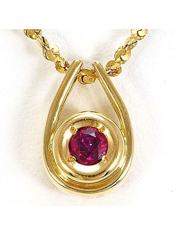 Unbranded 18K (18-karat) Yellow Gold Necklace with Ruby and Diamond (0.1 carat), Total Weight Approx. 3.6g, 40cm, Jewelry (view 1)