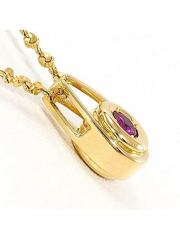 Unbranded 18K (18-karat) Yellow Gold Necklace with Ruby and Diamond (0.1 carat), Total Weight Approx. 3.6g, 40cm, Jewelry (view 2)