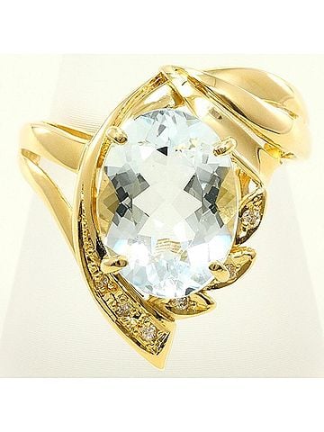 Unbranded 18K (18-karat) Yellow Gold Ring with Aquamarine (3.06 carat) and Diamond, Total Weight Approx. 4.8g, Jewelry (view 1)