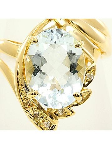Unbranded 18K (18-karat) Yellow Gold Ring with Aquamarine (3.06 carat) and Diamond, Total Weight Approx. 4.8g, Jewelry (view 2)