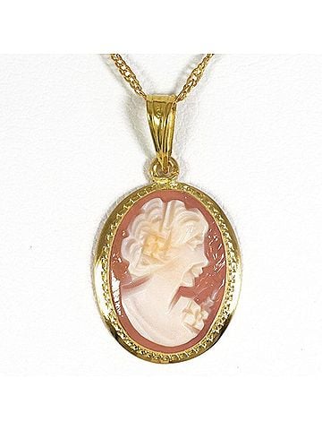 Unbranded 18K (18-karat) Yellow Gold Necklace with Shell Cameo, Total Weight Approx. 2.0g, 46cm, Jewelry (view 1)
