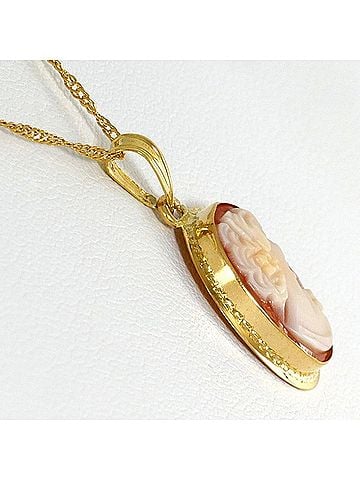 Unbranded 18K (18-karat) Yellow Gold Necklace with Shell Cameo, Total Weight Approx. 2.0g, 46cm, Jewelry (view 2)