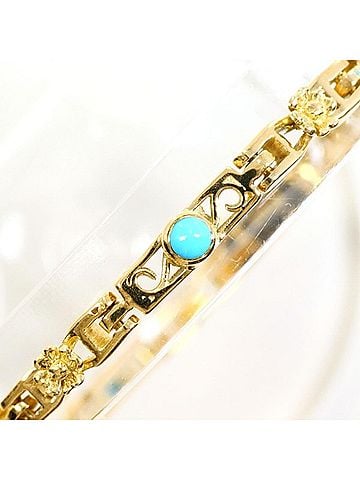 Unbranded 18K (18-karat) Yellow Gold Bracelet with Turquoise, Total Weight Approx. 13.2g, 17cm, Jewelry (view 2)