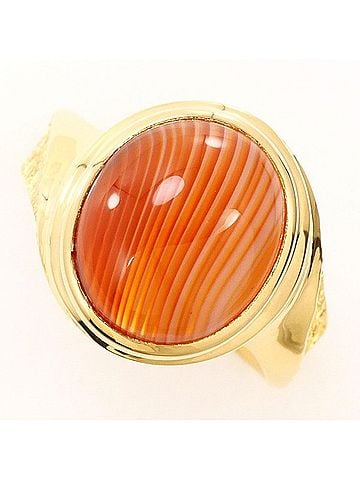 Unbranded 18K (18-karat) Yellow Gold Ring with Agate Stone, Total Weight Approx. 5.6g, Jewelry (view 1)