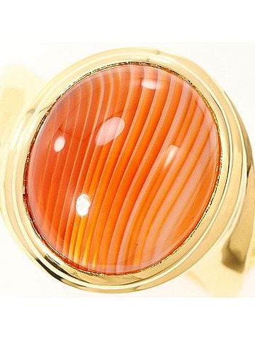 Unbranded 18K (18-karat) Yellow Gold Ring with Agate Stone, Total Weight Approx. 5.6g, Jewelry (view 2)