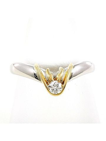 Unbranded PT900 Platinum 18K Yellow Gold Ring with 0.12ct Diamond, Total Weight Approx. 4.9g, Jewelry (view 1)