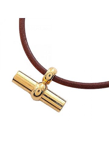 Hermès Hermes Glenan Choker Accessory, Gold Plated Leather, Women's, Brown/Gold Tone (view 2)