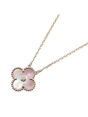 Van Cleef & Arpels Van Cleef & Arpels Vintage Alhambra Pink Mother-of-Pearl 1PD Necklace Jewelry 18KPG (Pink Gold) Diamond Women's Gold Tone Clear VCARPMOP00 (view 1)