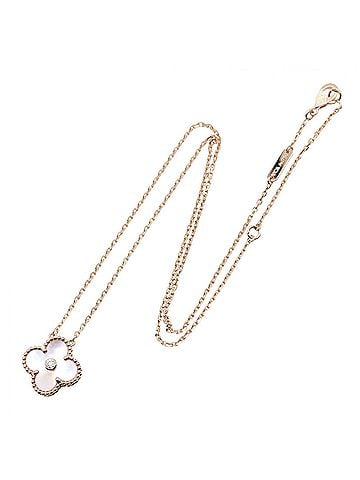 Van Cleef & Arpels Van Cleef & Arpels Vintage Alhambra Pink Mother-of-Pearl 1PD Necklace Jewelry 18KPG (Pink Gold) Diamond Women's Gold Tone Clear VCARPMOP00 (view 2)