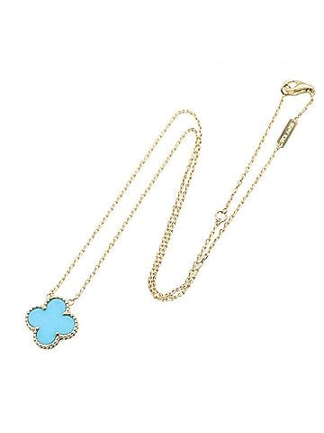 Van Cleef & Arpels Van Cleef & Arpels Vintage Alhambra Turquoise Necklace, 18K (Yellow Gold) Women's, Gold/Blue Tones (view 2)