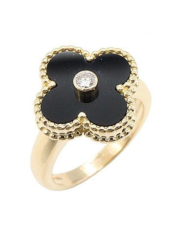 Van Cleef & Arpels Van Cleef & Arpels Vintage Alhambra Onyx Ring 1PD Jewelry 18K (Yellow Gold) Diamond Women's Gold Black Clear (view 1)