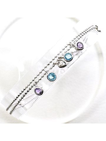 Unbranded 18K White Gold Bracelet with Blue Topaz and Amethyst, Total Weight 1.8g, 19cm, Jewelry (view 1)