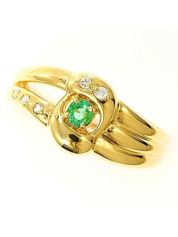 Unbranded 18K (18-karat) Yellow Gold Ring with Emerald 0.11ct and Diamond 0.04ct, Total Weight 4.0g, Jewelry (view 1)