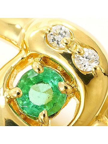 Unbranded 18K (18-karat) Yellow Gold Ring with Emerald 0.11ct and Diamond 0.04ct, Total Weight 4.0g, Jewelry (view 2)