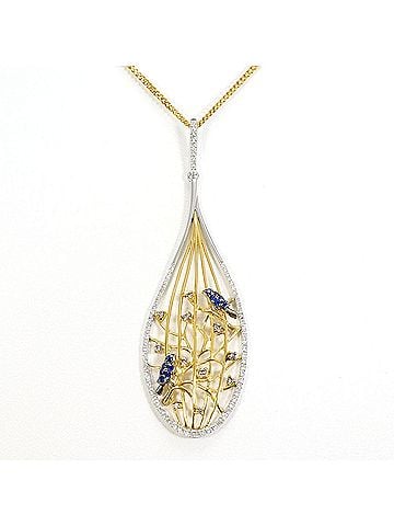 Unbranded 18K (18-karat) Yellow Gold Necklace with Synthetic Sapphire 0.11ct and Diamond 0.50ct, Total Weight 6.7g, 40cm, Jewelry (view 1)