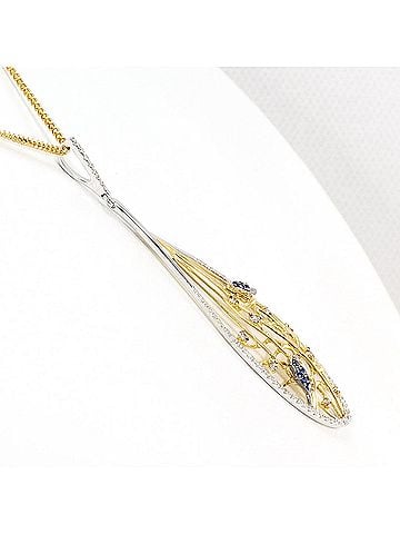 Unbranded 18K (18-karat) Yellow Gold Necklace with Synthetic Sapphire 0.11ct and Diamond 0.50ct, Total Weight 6.7g, 40cm, Jewelry (view 2)