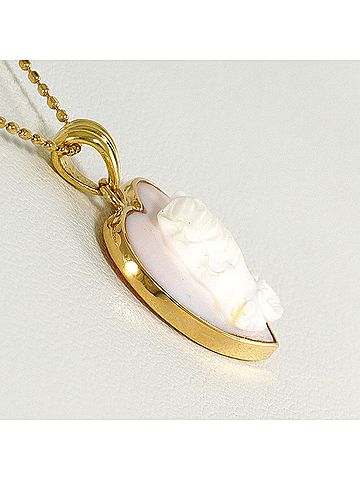 Unbranded 18K (18-karat) Yellow Gold Necklace with Shell Cameo, Total Weight 3.9g, 45cm, Jewelry (view 2)