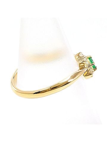 Unbranded 18K (18-karat) Yellow Gold Ring with Emerald and Diamond (carat weight not stamped). Total weight: 2.0g. Jewelry. (view 2)