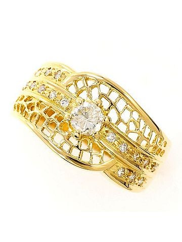 Unbranded 18K (18-karat) Yellow Gold Ring with Diamonds (0.23 and 0.08 carats), Certificate of Authenticity, Total Weight Approx. 3.9g, Jewelry (view 1)