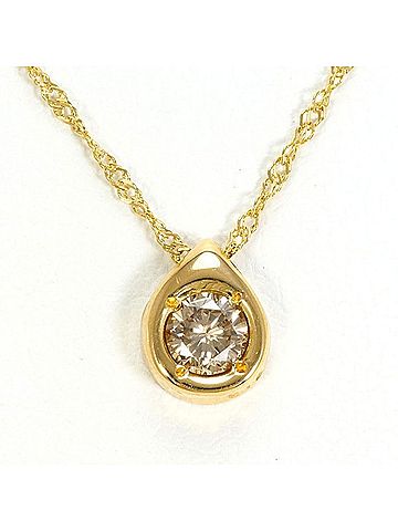 Unbranded 18K (18-karat) Yellow Gold Necklace with Brown Diamond (0.2g), Total Weight Approx. 1.1g, 40cm, Jewelry (view 1)