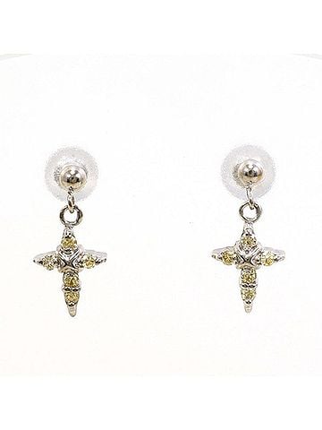 Unbranded 18K (18-karat white gold) earrings with two 0.05mm yellow diamonds. Total weight approximately 1.1g. Jewelry. (view 1)