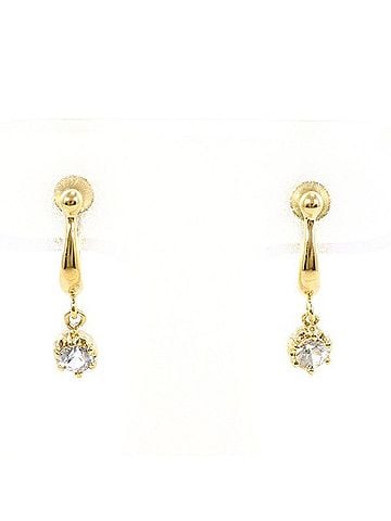 Unbranded 18K (18-karat) Yellow Gold Earrings with White Sapphires, Total Weight Approx. 2.3g, Jewelry (view 1)