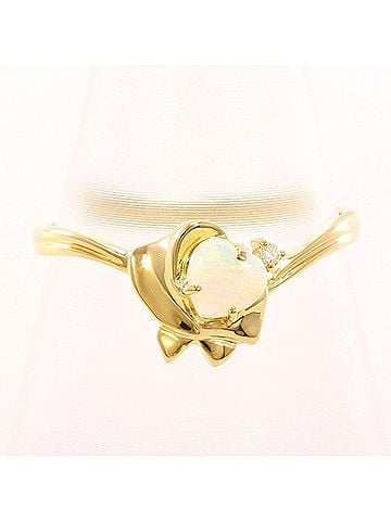 Unbranded 18K (18-karat) Yellow Gold Ring with Opal and Diamond, Total Weight Approx. 1.3g, Jewelry (view 1)