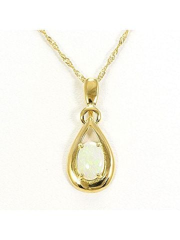 Unbranded 18K (18-karat) Yellow Gold Necklace with Opal, Total Weight Approx. 1.4g, 40cm, Jewelry (view 1)