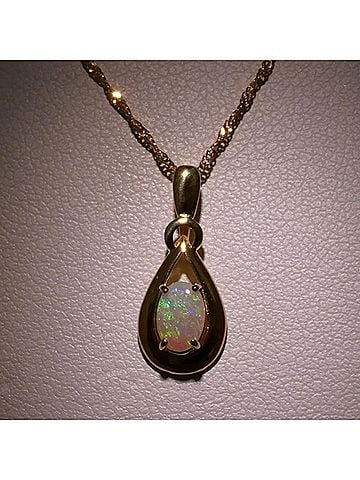 Unbranded 18K (18-karat) Yellow Gold Necklace with Opal, Total Weight Approx. 1.4g, 40cm, Jewelry (view 2)