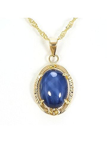 Unbranded K10 10K YG Yellow Gold (18KYG) Necklace with Synthetic Star Sapphire, Total Weight Approx. 5.1g, 39cm, Jewelry (view 1)