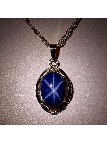 Unbranded K10 10K YG Yellow Gold (18KYG) Necklace with Synthetic Star Sapphire, Total Weight Approx. 5.1g, 39cm, Jewelry (view 2)