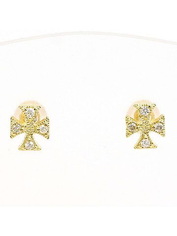 Unbranded 18K (18-karat) yellow gold earrings with two 0.04mm diamonds. Total weight approximately 0.8g. Jewelry. (view 1)