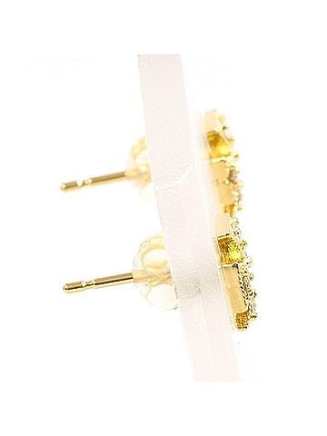 Unbranded 18K (18-karat) yellow gold earrings with two 0.04mm diamonds. Total weight approximately 0.8g. Jewelry. (view 2)