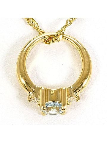 Unbranded 18K (18-karat) Yellow Gold Necklace with Aquamarine and 0.02mm Diamond. Total weight approximately 1.7g. Approximately 40cm in length. Jewelry. (view 1)