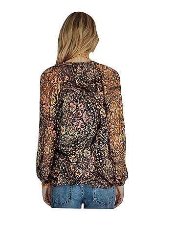 Jade by Johnny Was riley 100% silk tassel-tie  Long Sleeve Blouse (view 2)
