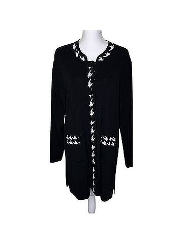 misook Black Houndstooth Trim Longline Cardigan Sweater Cardigan (view 1)