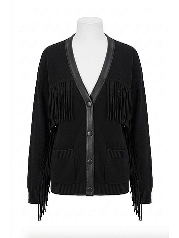 Elliott Lauren Fringe Button Front Sweater in Black (view 1)