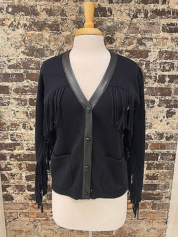 Elliott Lauren Fringe Button Front Sweater in Black (view 2)