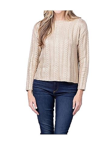Elliott Lauren Foiled Cable Sweater in Gold (view 2)