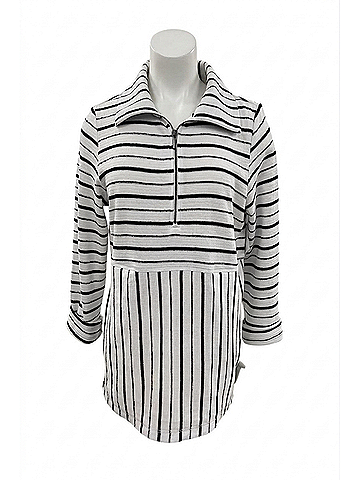 Habitat Women's Weekend Terry Striped Quarter Zip Sweater in White (view 1)