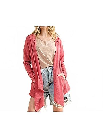 AndTheWhy Thermal Hoodie Casual Cardigan in Rose Pink (view 2)