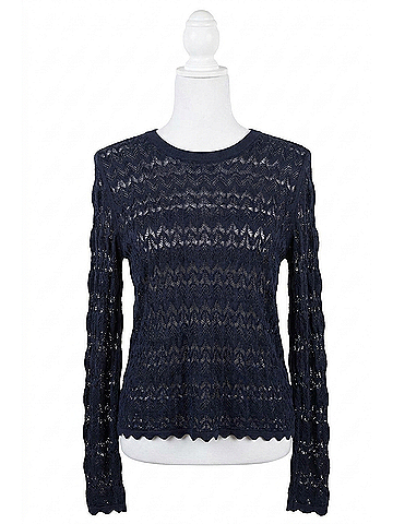 Minnie Rose Women's Scallop Weave Sweater in Navy (view 1)