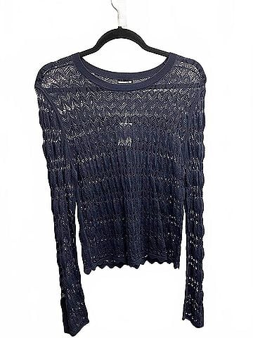 Minnie Rose Women's Scallop Weave Sweater in Navy (view 2)