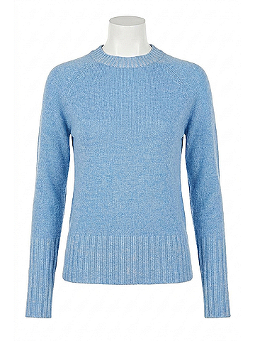 Kinross Cashmere Plaited Rib Crew Sweater in Celeste (view 1)