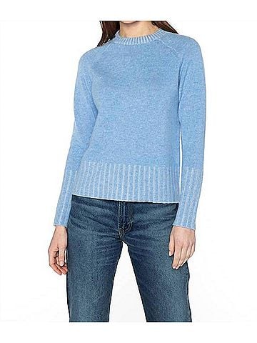 Kinross Cashmere Plaited Rib Crew Sweater in Celeste (view 2)