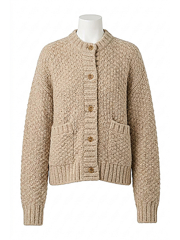 White + Warren Plush Alpaca Blend Basket Stitch Cardigan in Oat Straw (view 1)