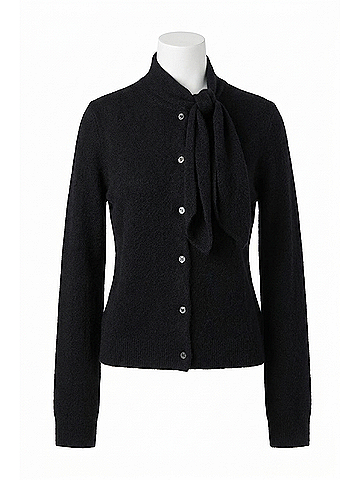 Minnie Rose Cashmere Pointelle Tie Up Cardigan in Black (view 1)